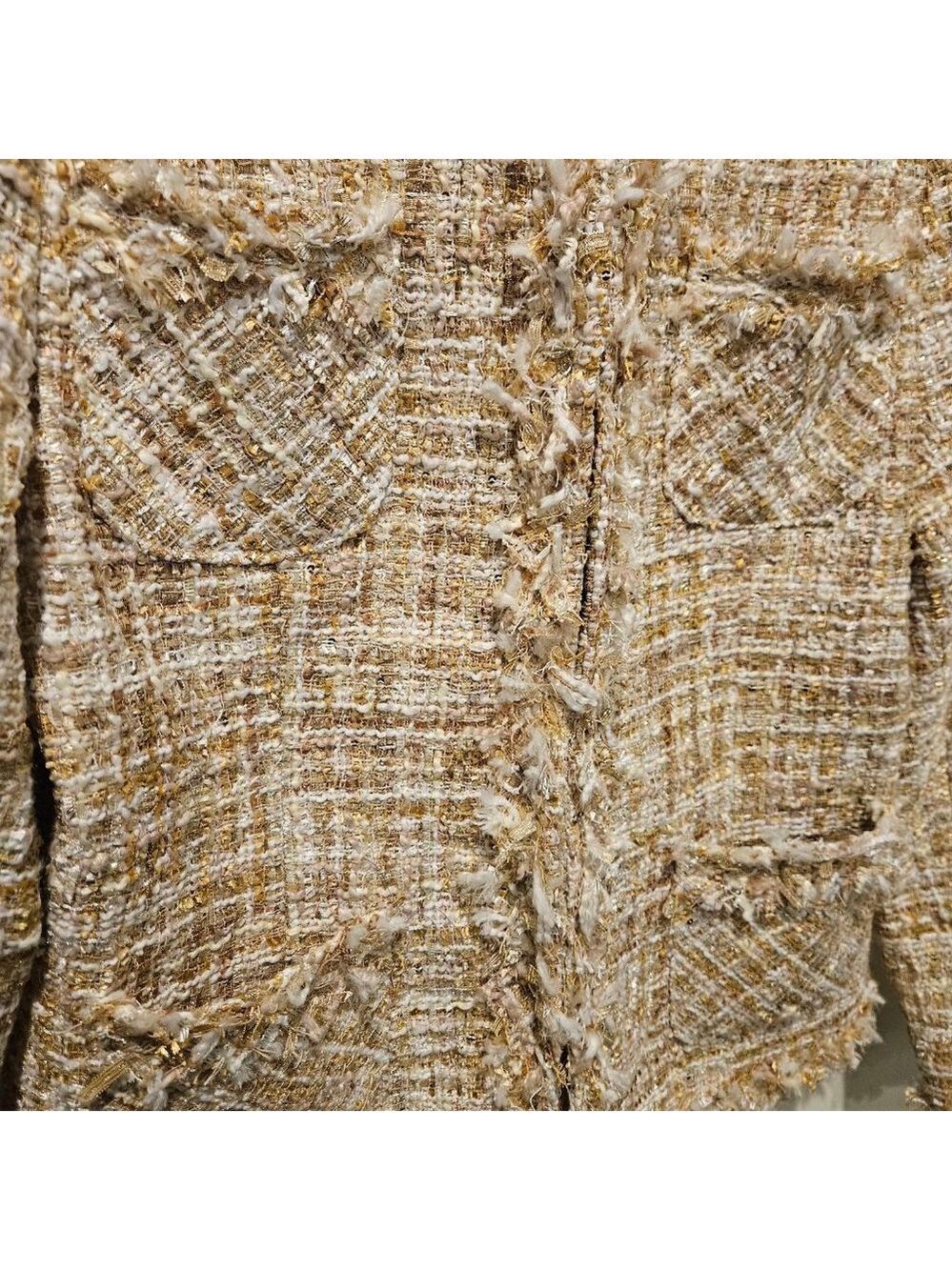 Women's Style by Shez Gold & White Tweed Blazer Jacket - Picture 8 of 9